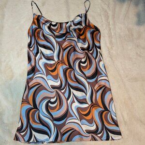 Primark Wave Print Short Cowl Neck Dress Brown Orange Blue UK18 US14